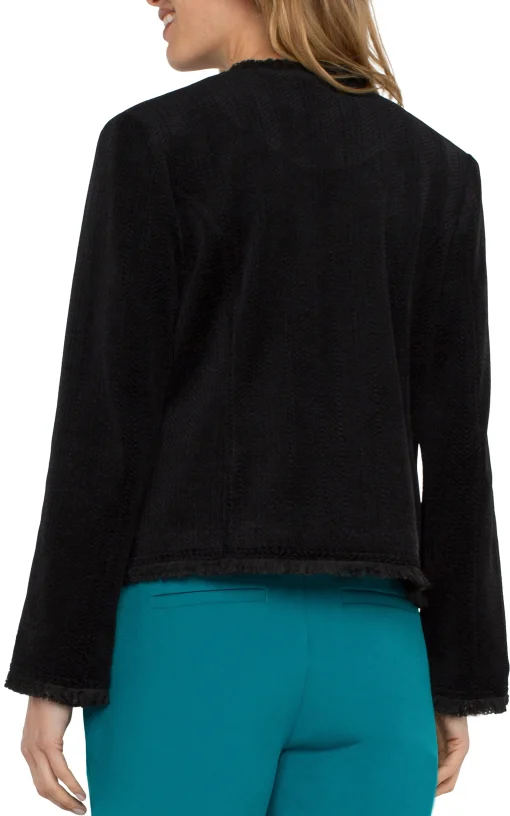 COLLARLESS JACKET WITH FRAYED EDGES