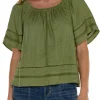 CROPPED BELL SLEEVE WOVEN TOP
