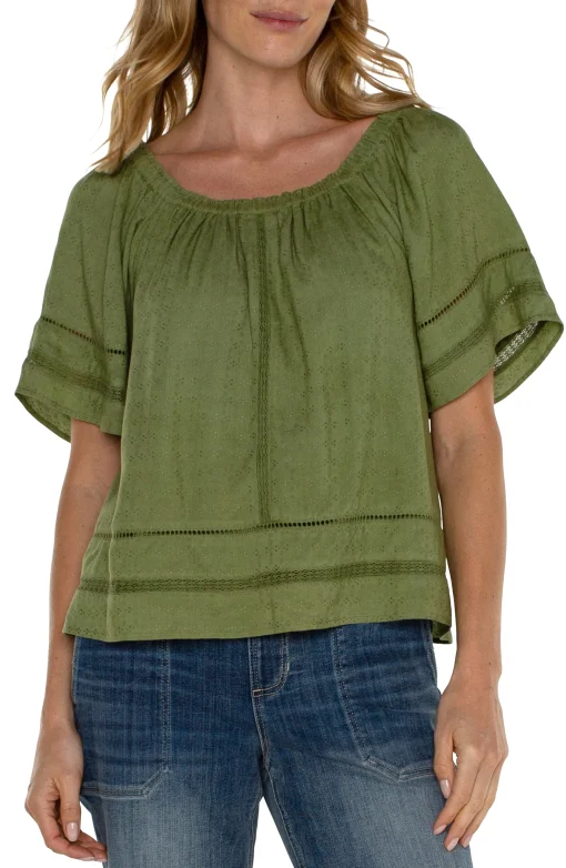 CROPPED BELL SLEEVE WOVEN TOP