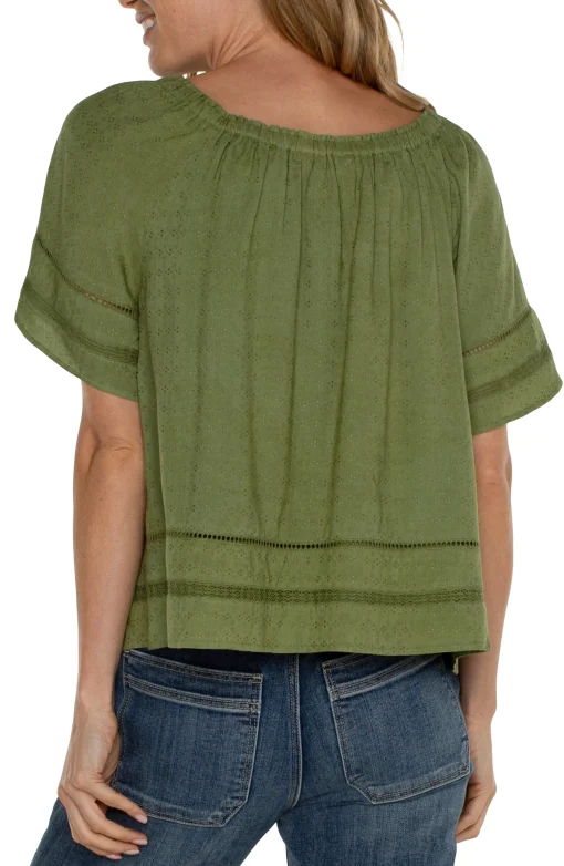 CROPPED BELL SLEEVE WOVEN TOP