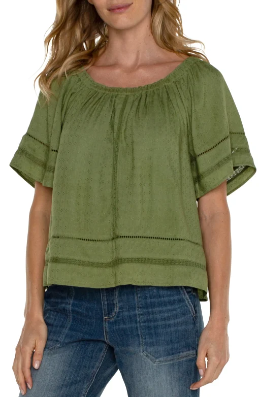 CROPPED BELL SLEEVE WOVEN TOP