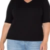 DOUBLE LAYER V-NECK RIB KNIT TOP