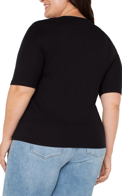 DOUBLE LAYER V-NECK RIB KNIT TOP