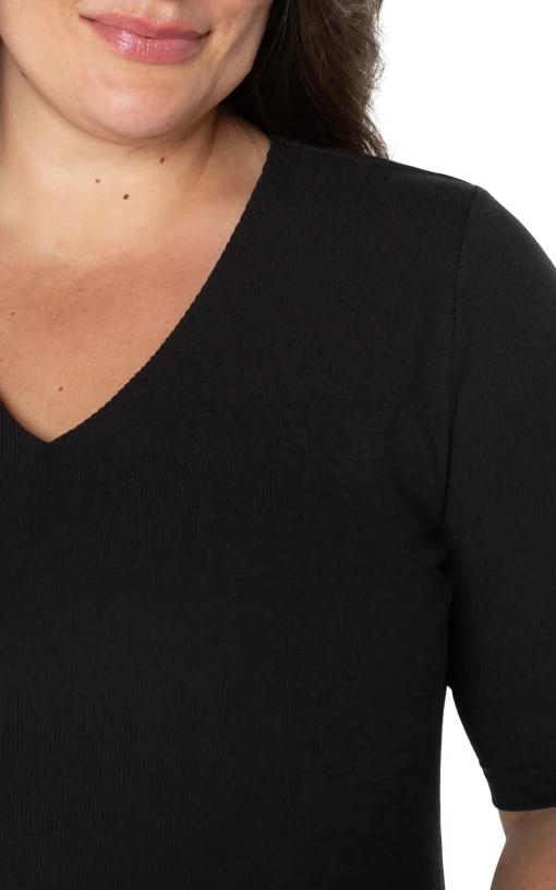 DOUBLE LAYER V-NECK RIB KNIT TOP