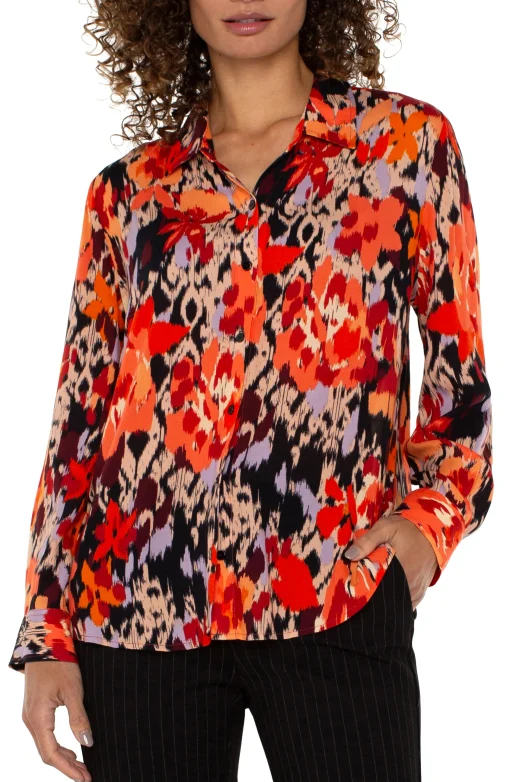 LONG SLEEVE BUTTON UP WOVEN BLOUSE