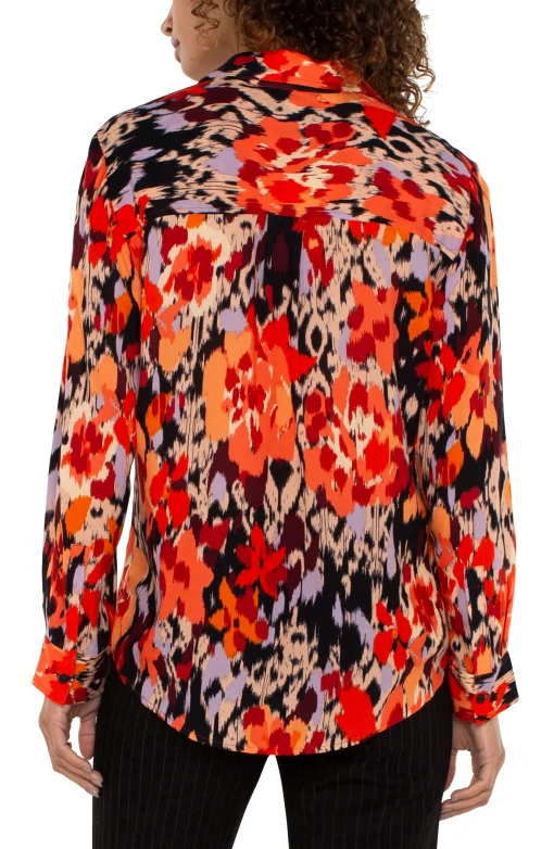 LONG SLEEVE BUTTON UP WOVEN BLOUSE
