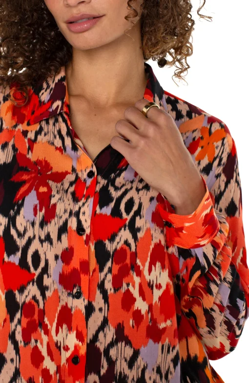 LONG SLEEVE BUTTON UP WOVEN BLOUSE