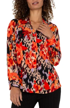LONG SLEEVE BUTTON UP WOVEN BLOUSE