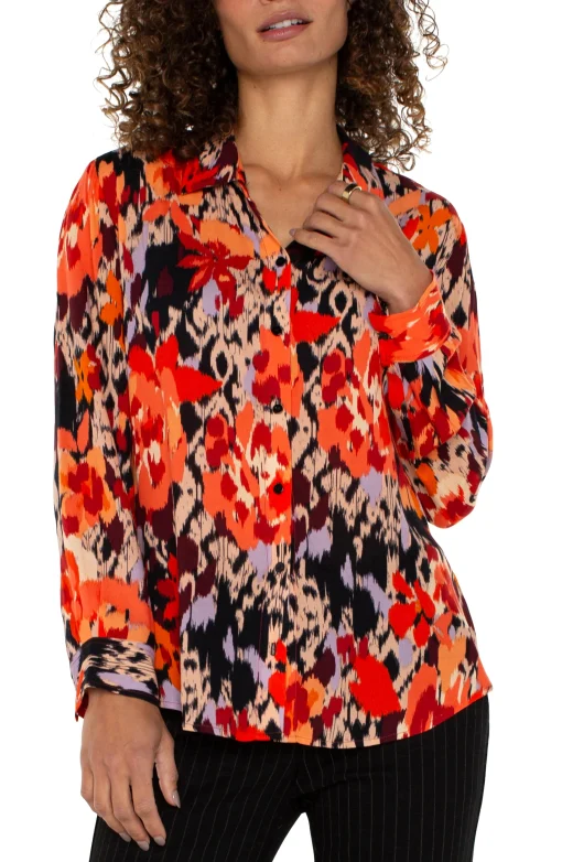 LONG SLEEVE BUTTON UP WOVEN BLOUSE