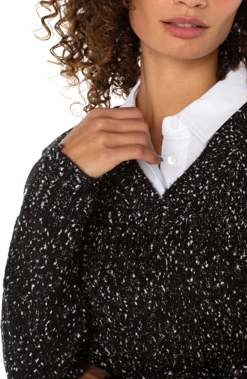 LONG SLEEVE TWOFER COLLARED SWEATER