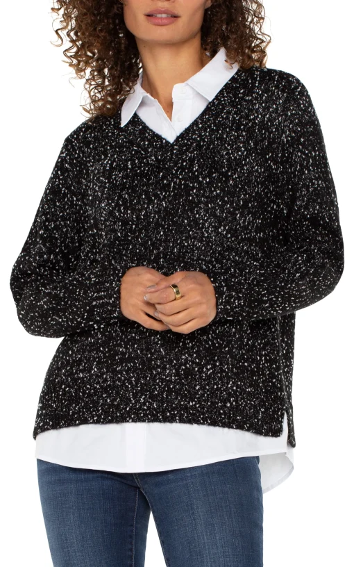 LONG SLEEVE TWOFER COLLARED SWEATER