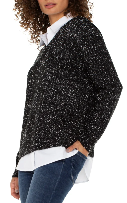 LONG SLEEVE TWOFER COLLARED SWEATER
