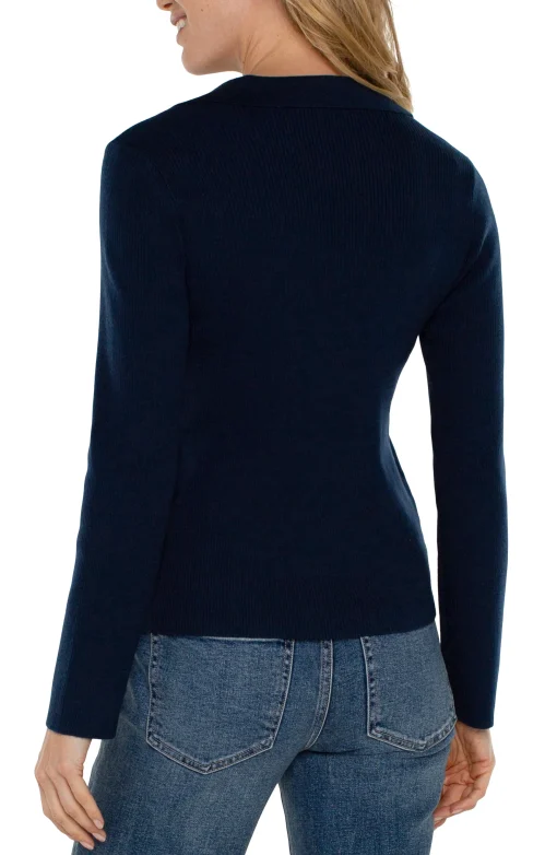 LONG SLEEVE V-NECK COLLARED SWEATER