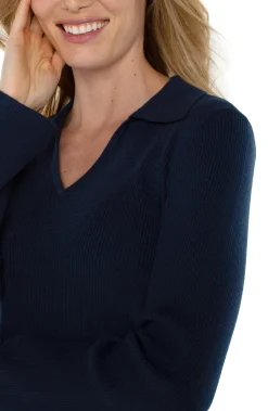 LONG SLEEVE V-NECK COLLARED SWEATER