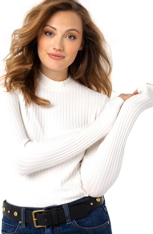MOCK NECK LONG SLEEVE KNIT TOP
