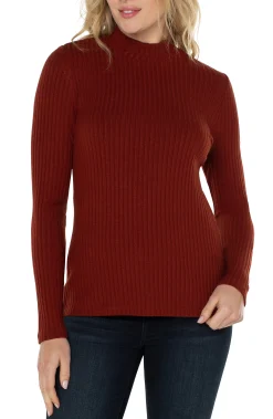 MOCK NECK LONG SLEEVE KNIT TOP