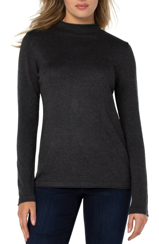 MOCK NECK ROLLED HEM LONG SLEEVE SWEATER