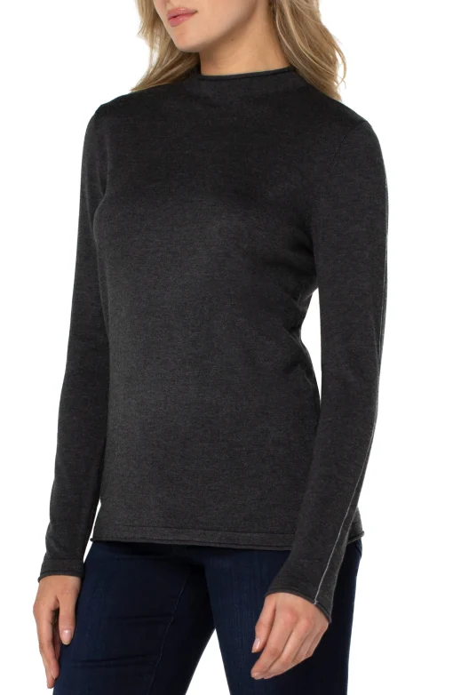MOCK NECK ROLLED HEM LONG SLEEVE SWEATER