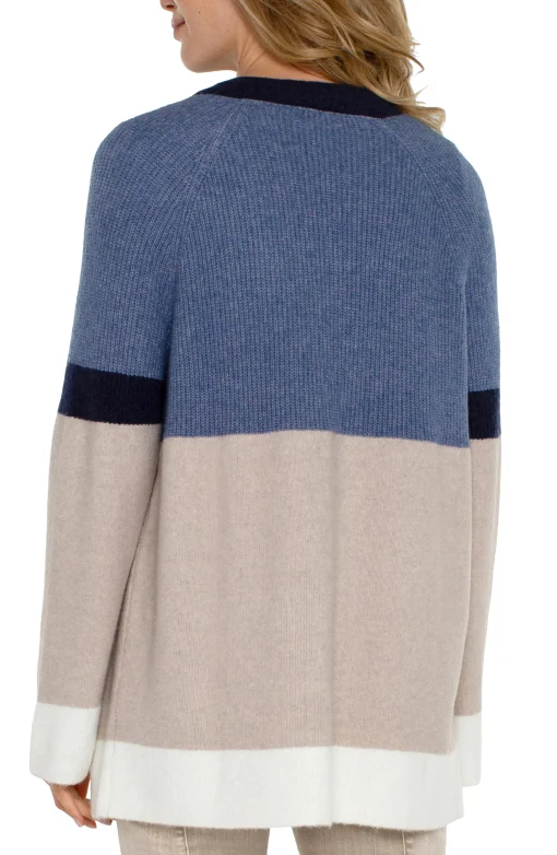 OPEN FRONT COLOR BLOCK CARDIGAN