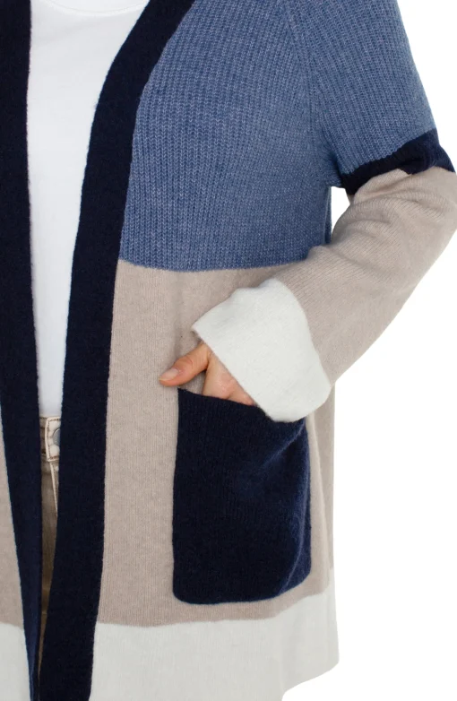 OPEN FRONT COLOR BLOCK CARDIGAN