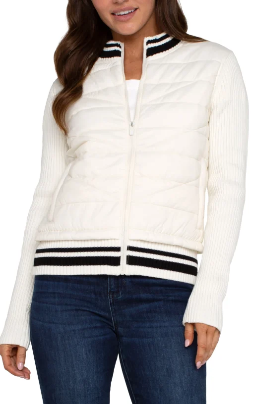 QUILTED FRONT FULL ZIP SWEATER