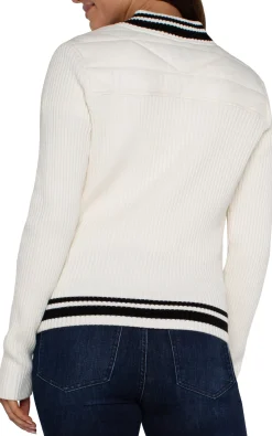 QUILTED FRONT FULL ZIP SWEATER