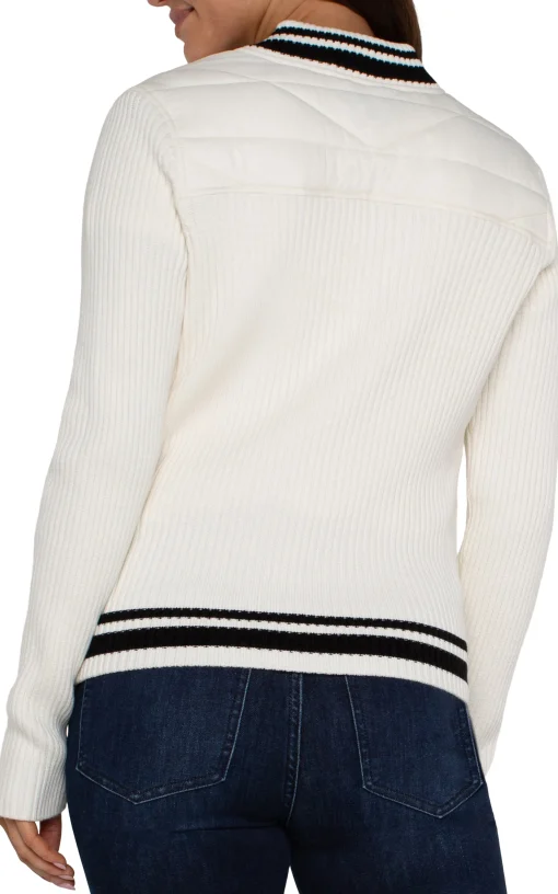 QUILTED FRONT FULL ZIP SWEATER