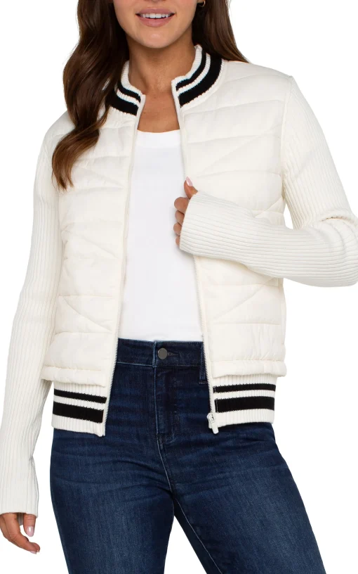 QUILTED FRONT FULL ZIP SWEATER