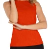 SLEEVELESS BOAT NECK RIB KNIT TOP