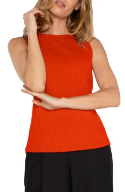 SLEEVELESS BOAT NECK RIB KNIT TOP
