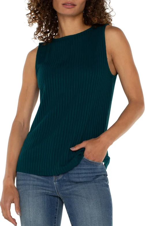 SLEEVELESS BOAT NECK RIB KNIT TOP