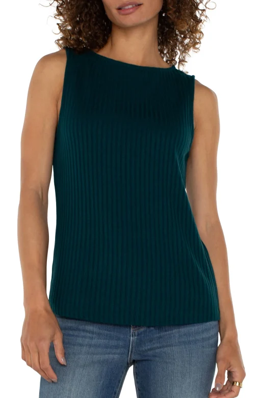 SLEEVELESS BOAT NECK RIB KNIT TOP